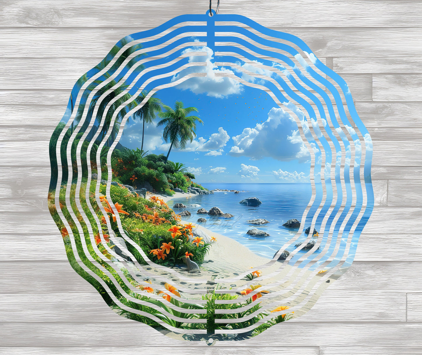 Sunny Beach Wind Spinner Sublimation Design, Tropical Summer Wind Spinner PNG, Camping Sublimation Wind Spinner Template, Sea and Sky PNG
