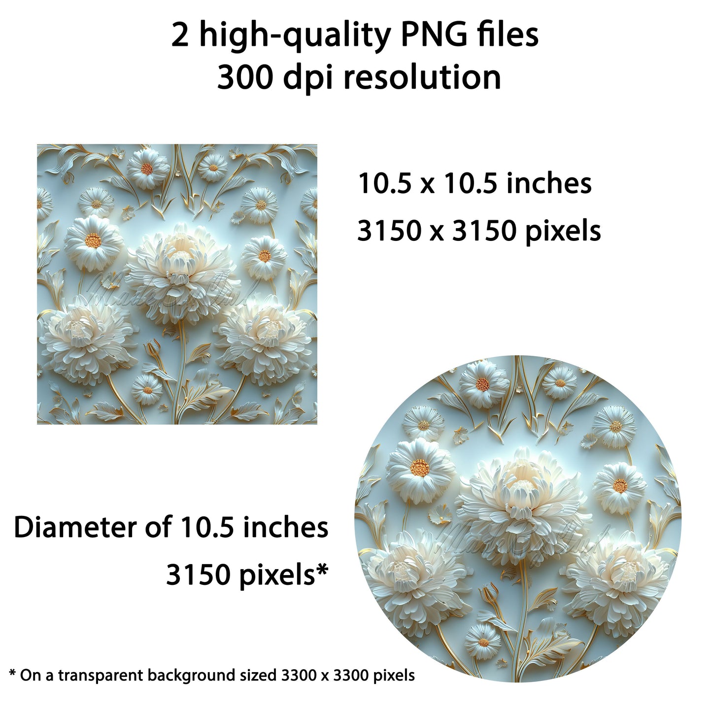 3D White Flower Wind Spinner Sublimation Design, PNG Download