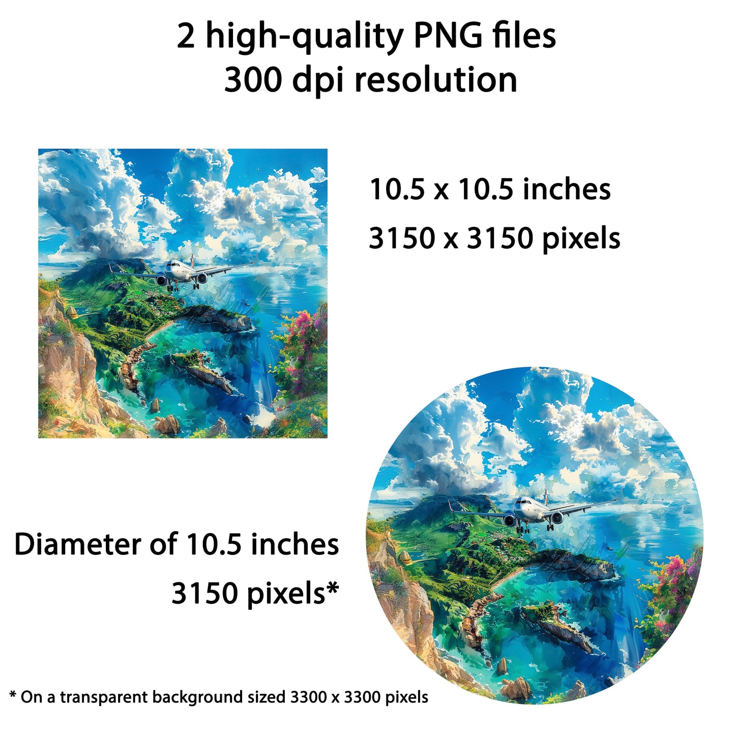 Coastal Landscape Wind Spinner PNG, Ocean Wind Spinner Wrap Design, Airplane 10-Inch Sublimation PNG, Popular Spinner Digital Download