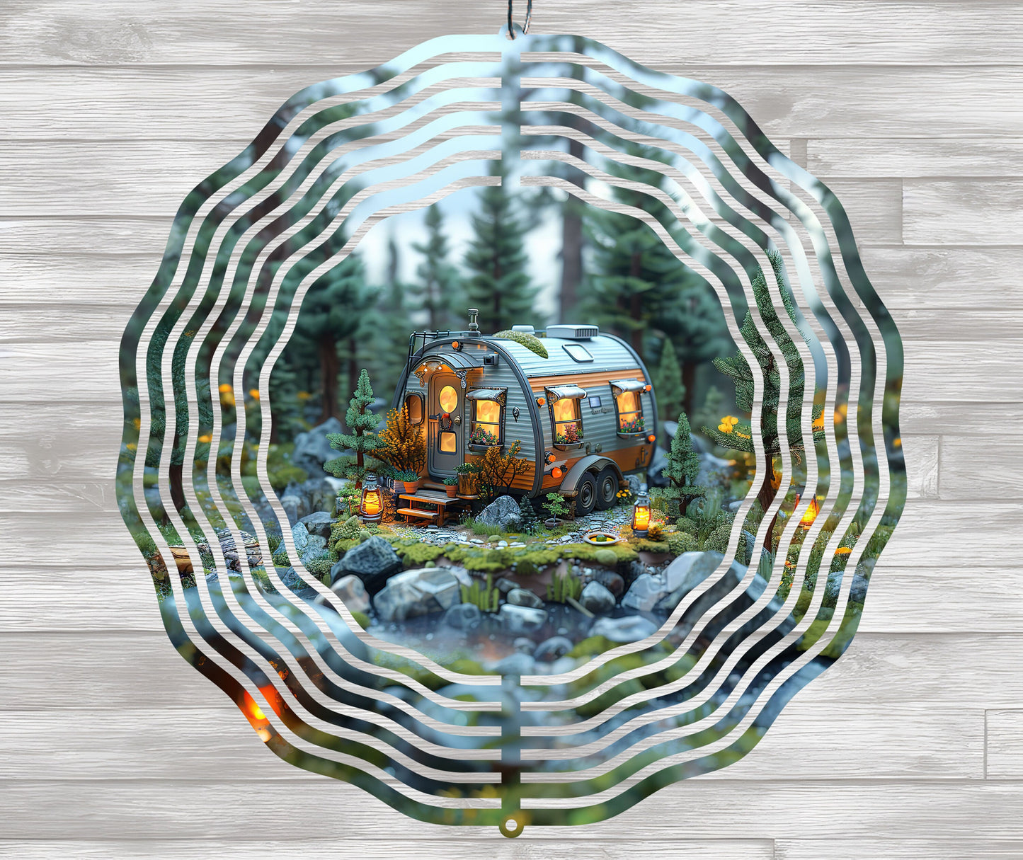 Camping Wind Spinner PNG, Cozy Caravan in the Forest Wind Spinner Square and Round Sublimation Design, Wind Spinner Template, Windspinner