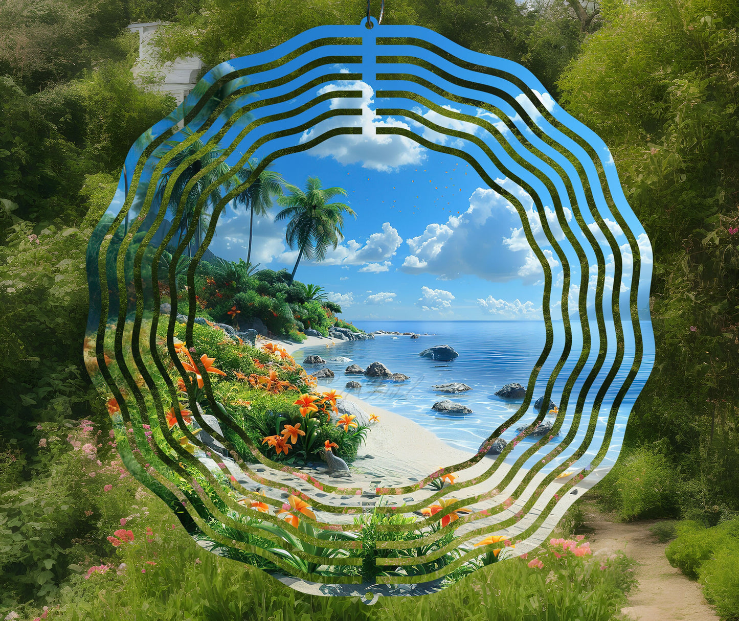 Sunny Beach Wind Spinner Sublimation Design, Tropical Summer Wind Spinner PNG, Camping Sublimation Wind Spinner Template, Sea and Sky PNG