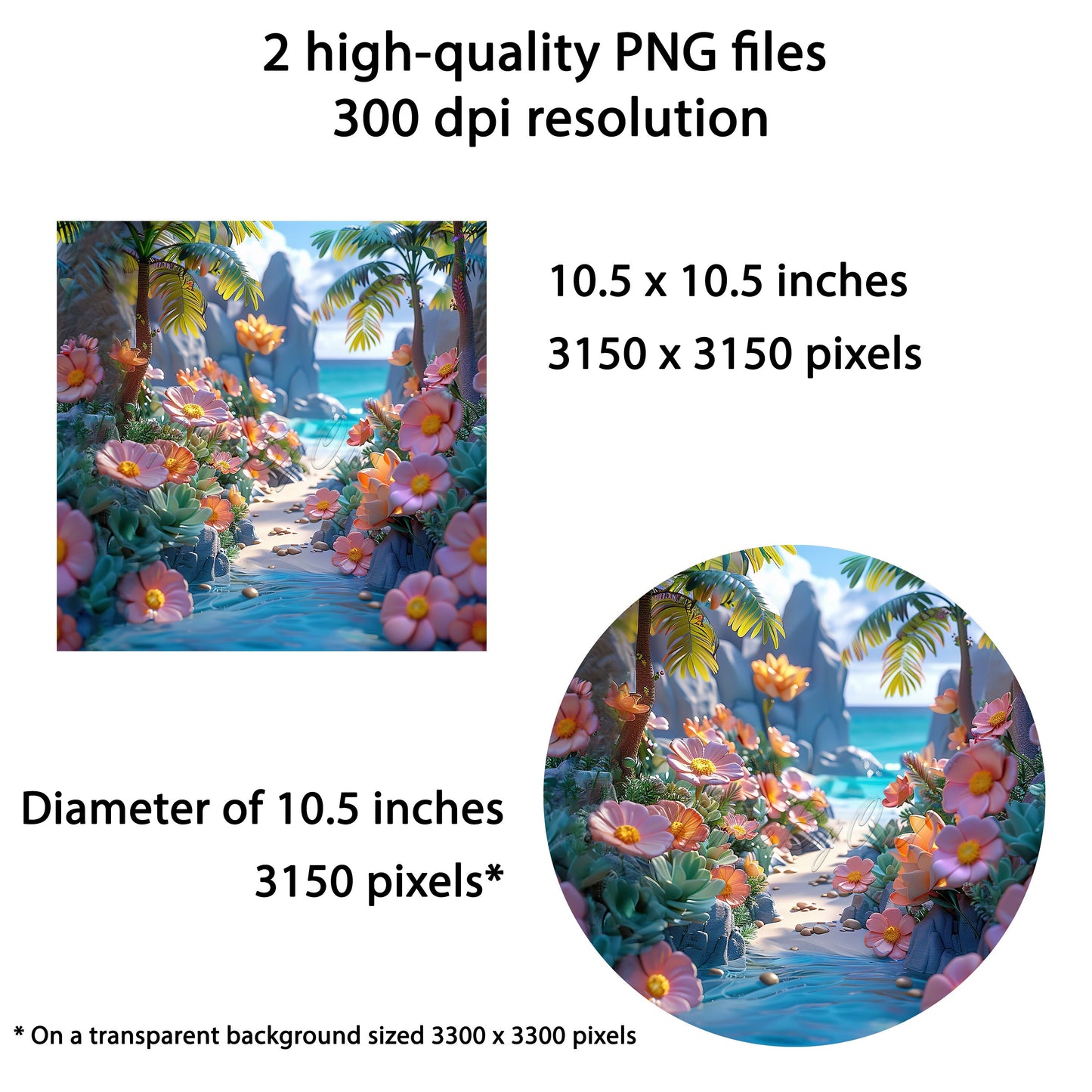 Beach Flowers Wind Spinner PNG Sublimation Design, Tropical Floral Sublimation Spinner Template, Summer PNG Wind Spinner, Sunny Day PNG