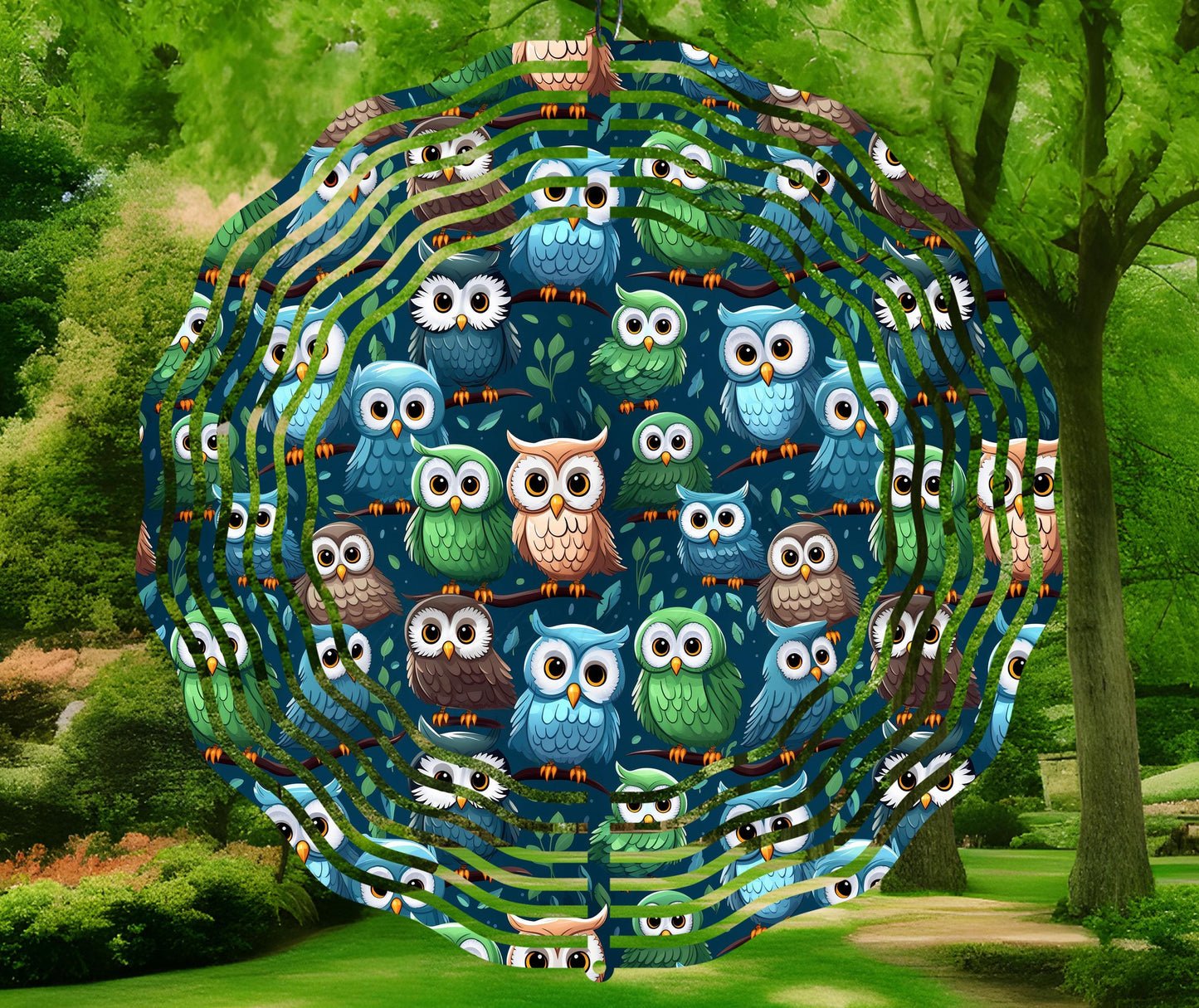 Owls Wind Spinner PNG, Funny Little Owls Wind Spinner Design, Square and Round Birds Sublimation PNG, Cute Owl Pattern, Digital Download