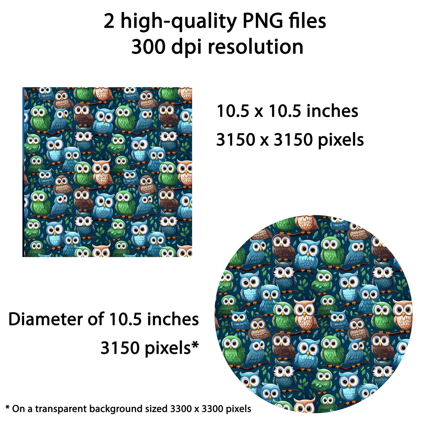 Owls Wind Spinner PNG, Funny Little Owls Wind Spinner Design, Square and Round Birds Sublimation PNG, Cute Owl Pattern, Digital Download