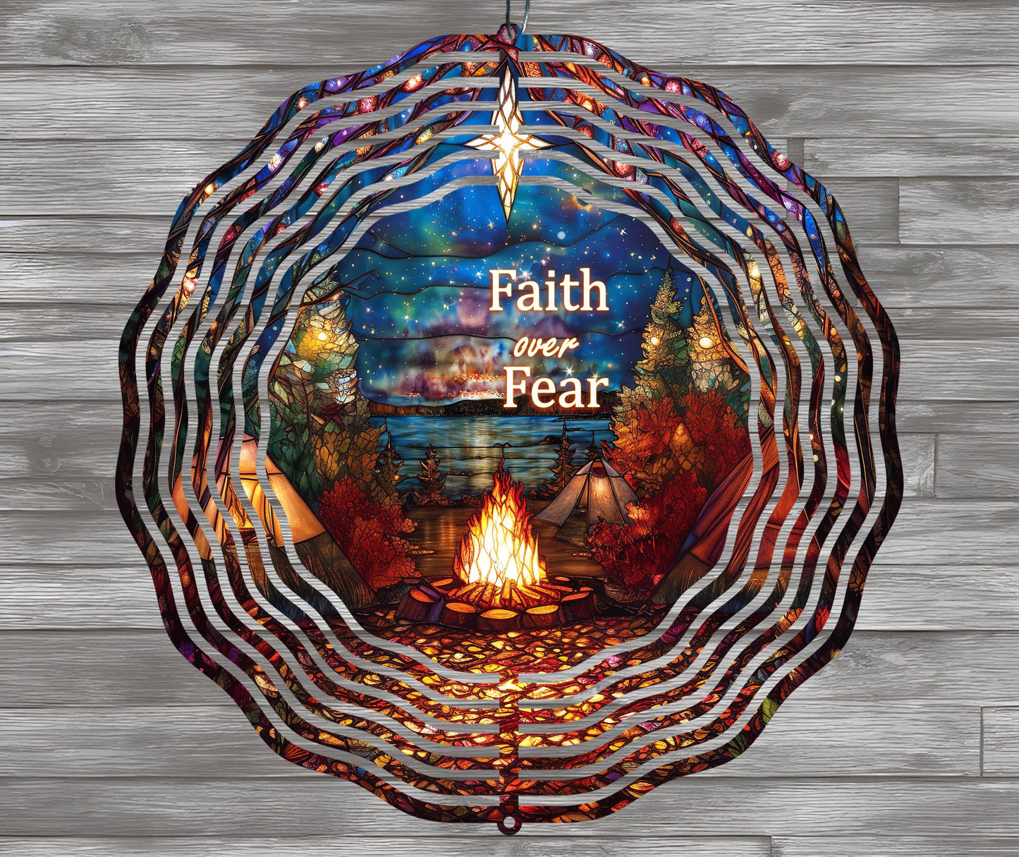 Christian Wind Spinner PNG, Faith Over Fear, Camping Wind Spinner Sublimation Design, Motivational Art, Stained Glass PNG, Digital Download