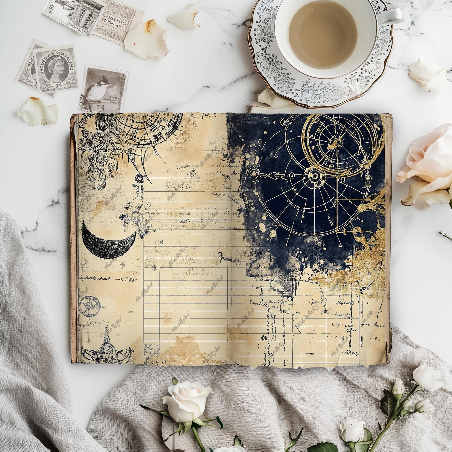 Vintage Astrology Junk Journal Kit, Printable, 80+ Elements