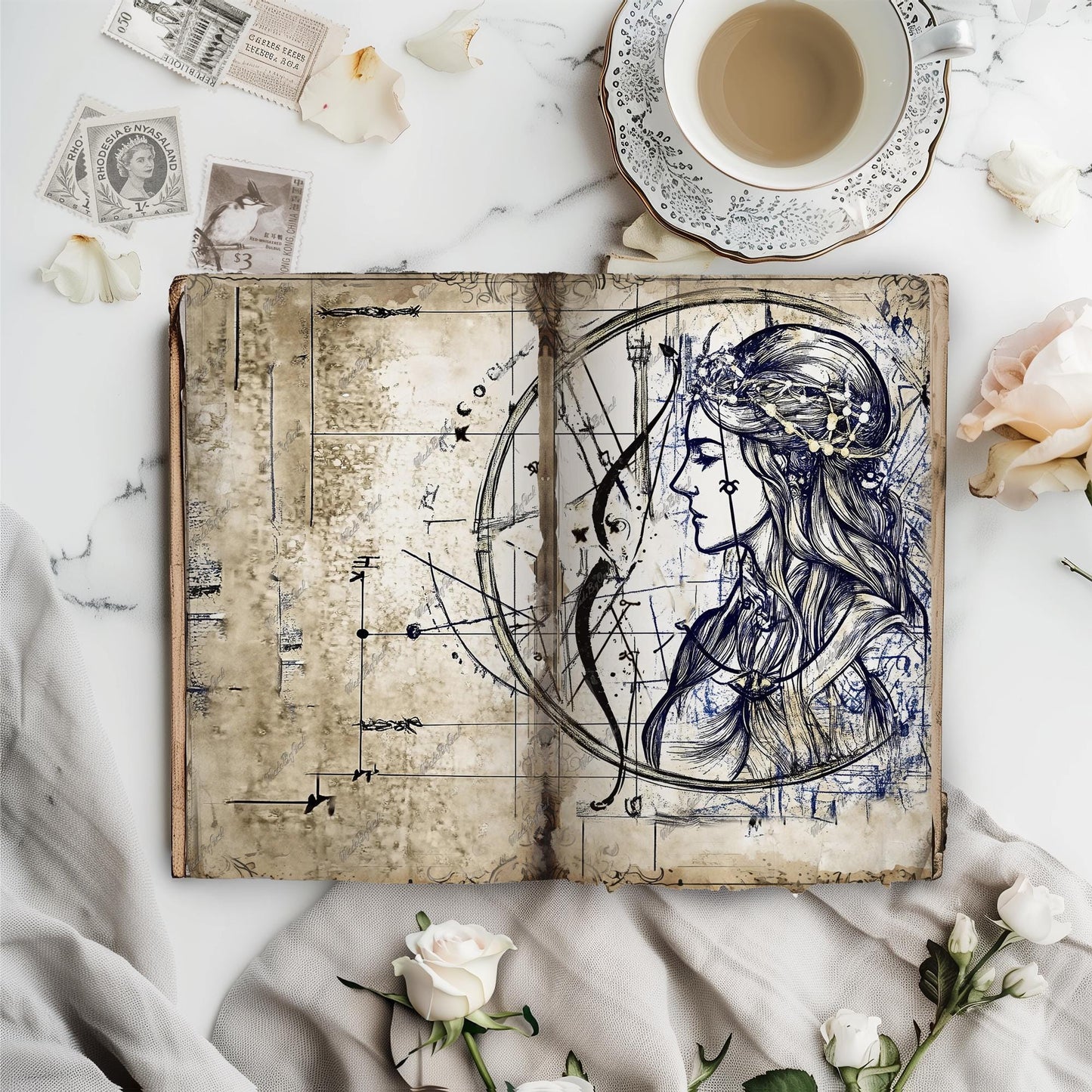 Zodiac Junk Journal Kit, Astrology Printable Ephemera