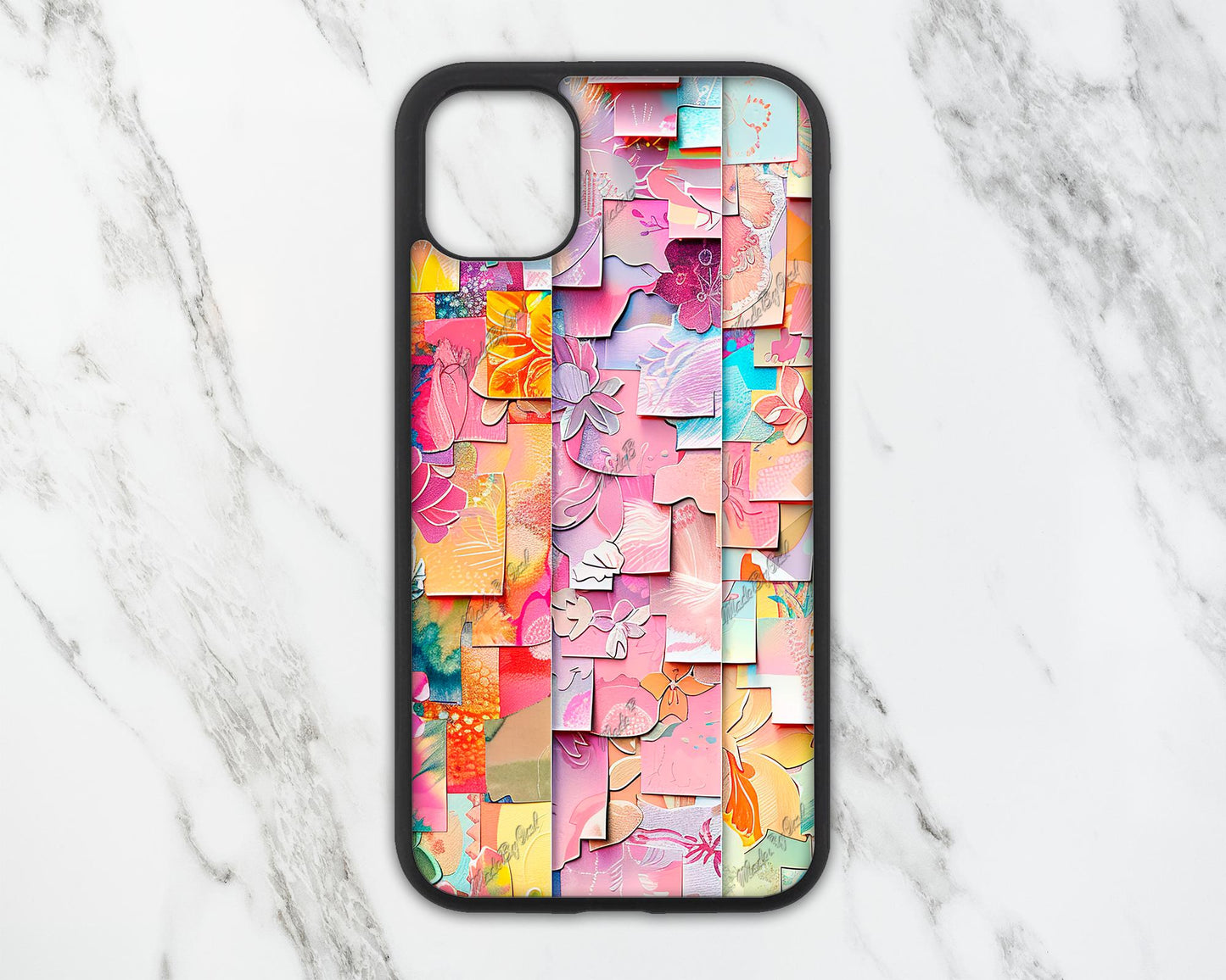 Floral 3D Collage Digital Paper Pack, Mixed Media Seamless Textures