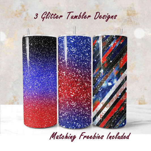 Set of 3 black red blue tumbler sublimation designs with different patterns, including Milky Way, for DIY and commercial use.