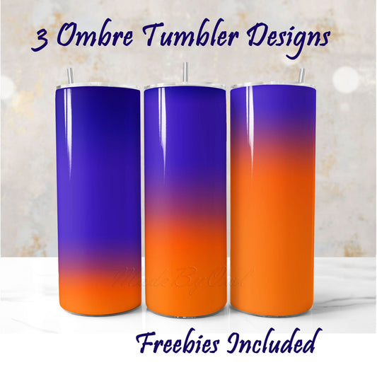Three blue and orange gradient tumbler wrap sublimation designs for DIY and commercial use.