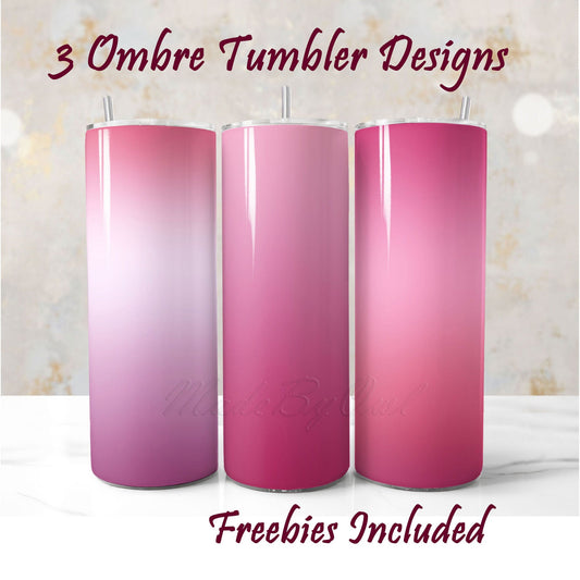 Three blush ombre tumbler designs with pink gradient on a white background.