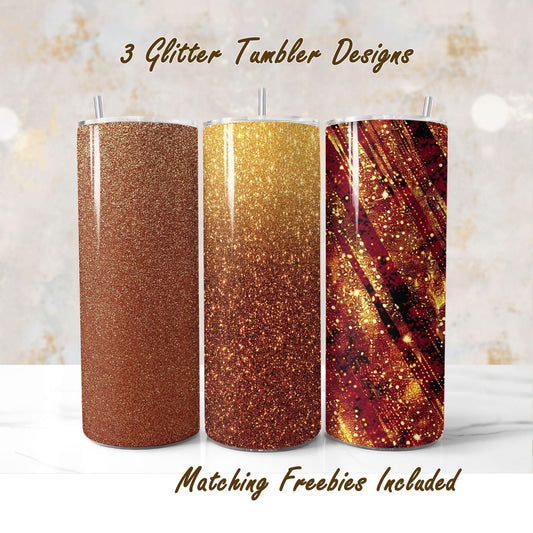 Set of 3 gold to bronze  tumblers sublimation designs with different patterns, including Milky Way, for DIY and commercial use.
