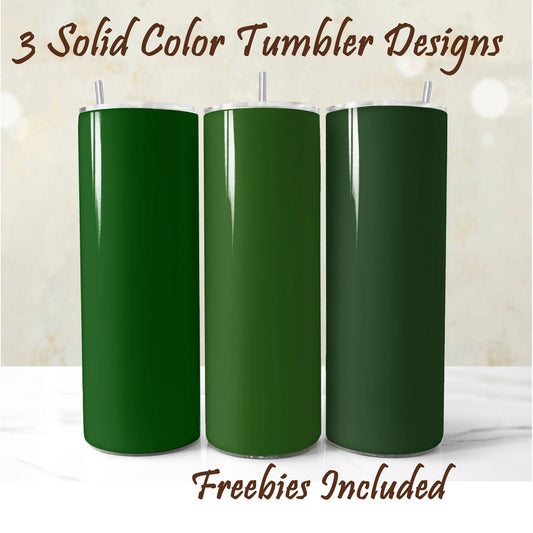 Three green tumblers,solid color sublimation designs for DIY and commercial use.