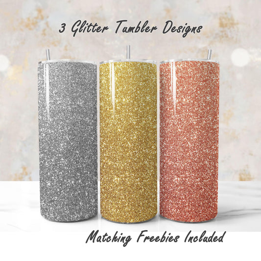 3 glitter tumbler wrap mini bundle: silver gold and rose gold