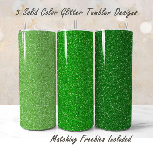Three grass green glitter tumbler sublimation wrap designs showing different shade variations for 20oz tumblers