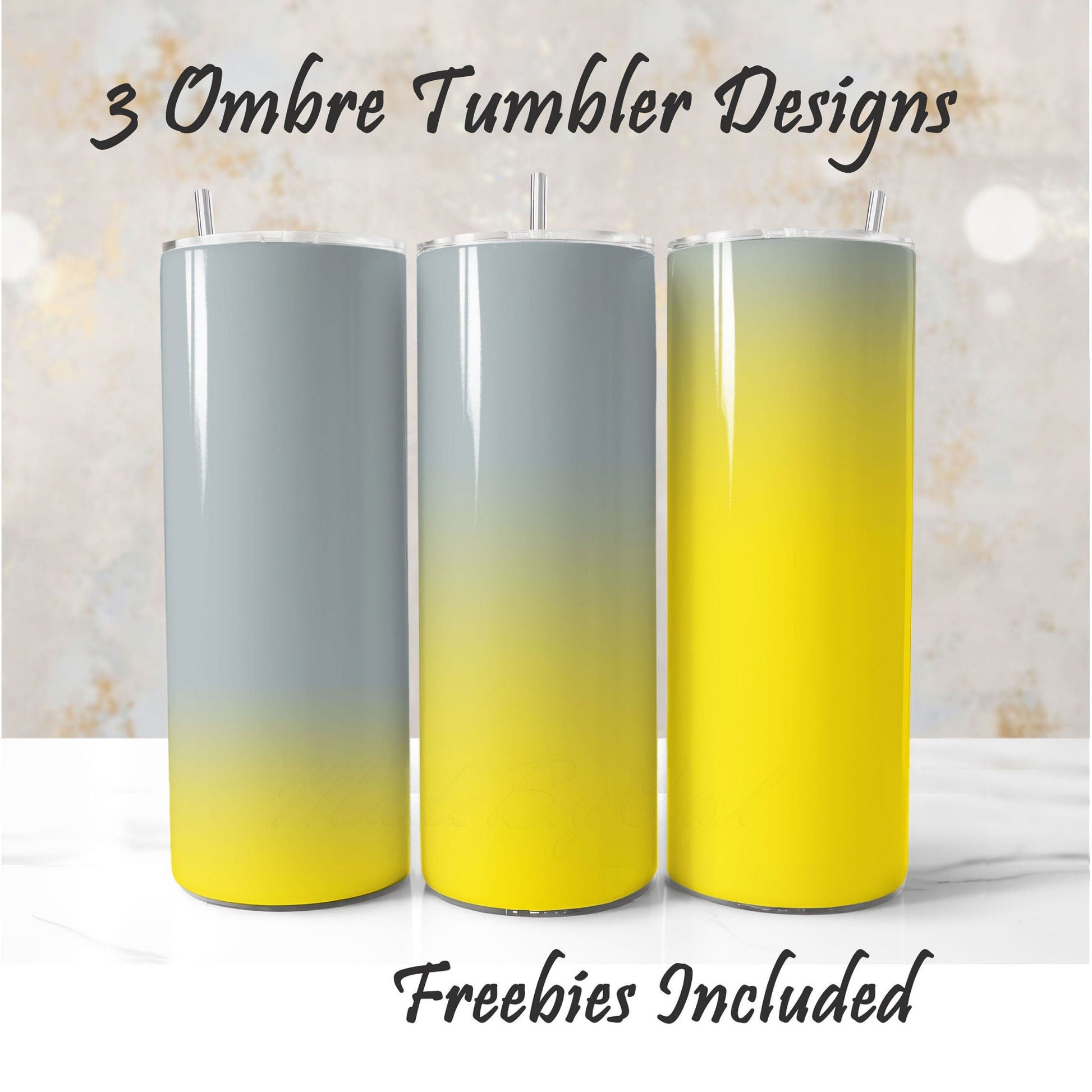 Grey to yellow sublimation tumbler wraps mini bundle – 3 ombre designs