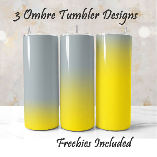 Grey to yellow sublimation tumbler wraps mini bundle – 3 ombre designs
