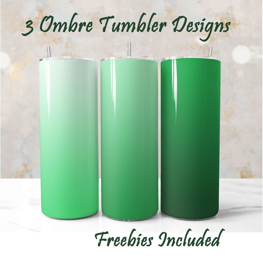Three green ombre tumbler wrap sublimation designs for DIY and commercial use.