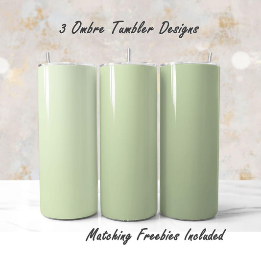 Set of 3 light sage green gradient tumbler wraps for sublimation