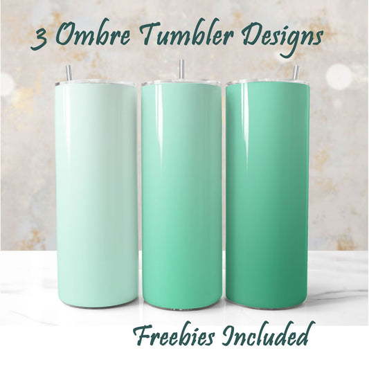 Three light green ombre tumbler designs with a gradient effect/  Sublimation designs for DIY and commercial use.