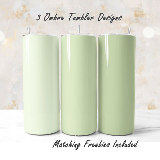 Three lime green tumbler designs with matching freebies, sublimation designs for DIY and commercial use.