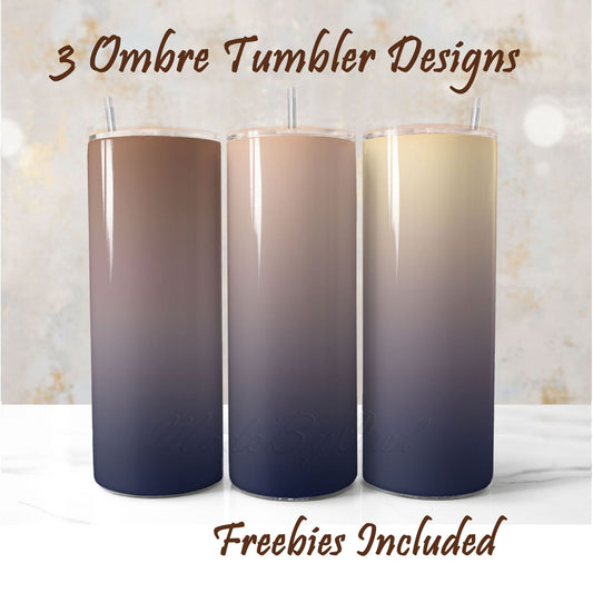 Three ombre tumbler designs with a gradient effect. Sublimation designs for DIY and commercial use.