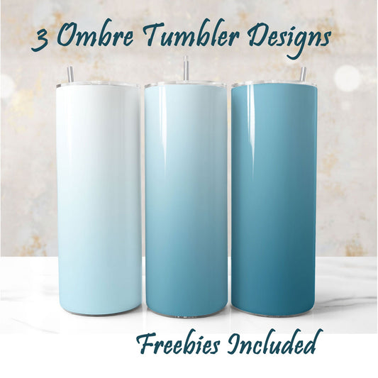 Lightblue ombre tumbler wraps – 3 vibrant gradient designs for sublimation