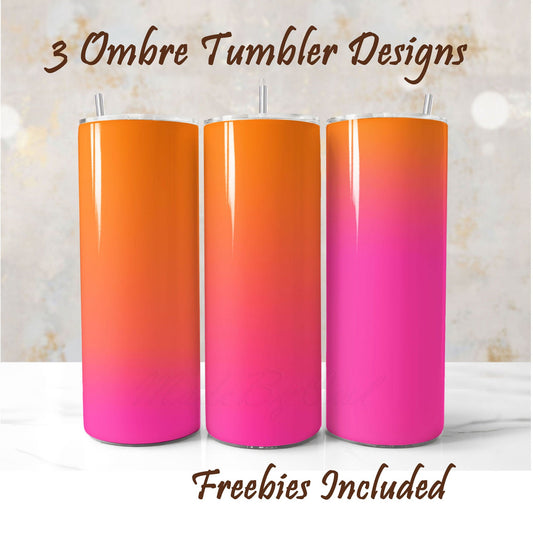 Three orange to pink tumbler wraps, sublimation designs for DIY and commercial use.