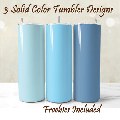 Three pastel blue tumbler wrap designs in different shades with glitter texture for 20oz tumblers
