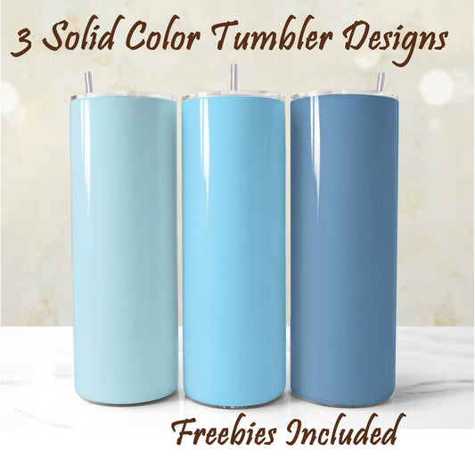 Three pastel blue tumbler wrap designs in different shades with glitter texture for 20oz tumblers
