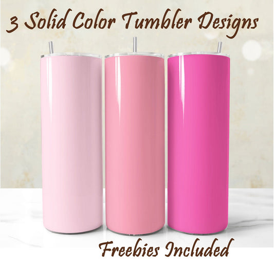 Three pink tumbler wrap designs, each in a different shade, for 20oz skinny straight tumblers
