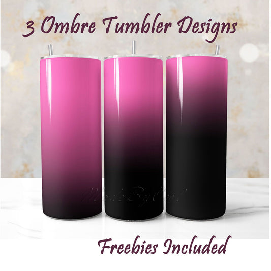 Pink to Black ombre tumbler wraps sublimation mini bundle – 3 gradient designs