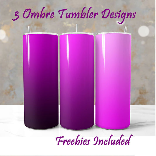 Three purple ombre tumbler wrap sublimation designs for DIY and commercial use.