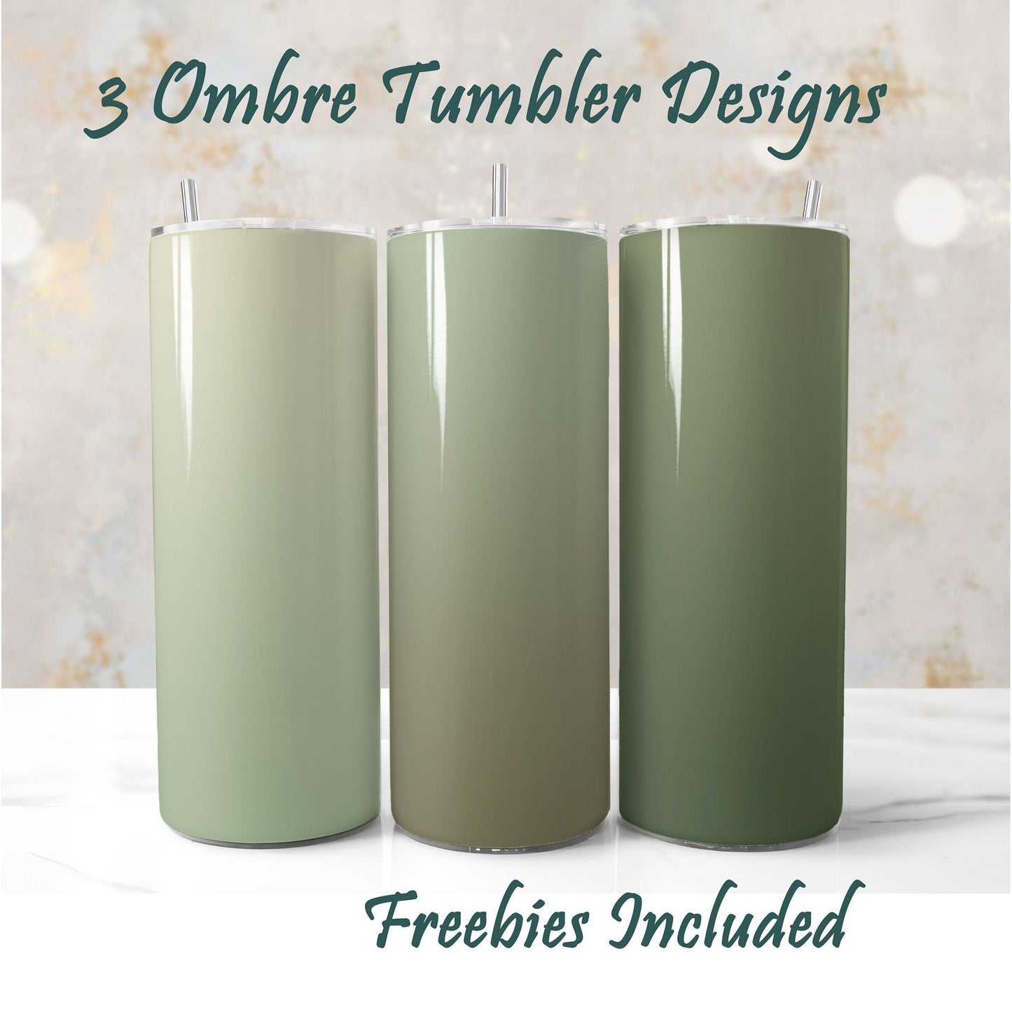 Sage Green tumbler wraps set – 3 ombre gradient designs for sublimation