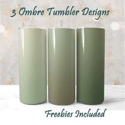 Sage Green tumbler wraps set – 3 ombre gradient designs for sublimation