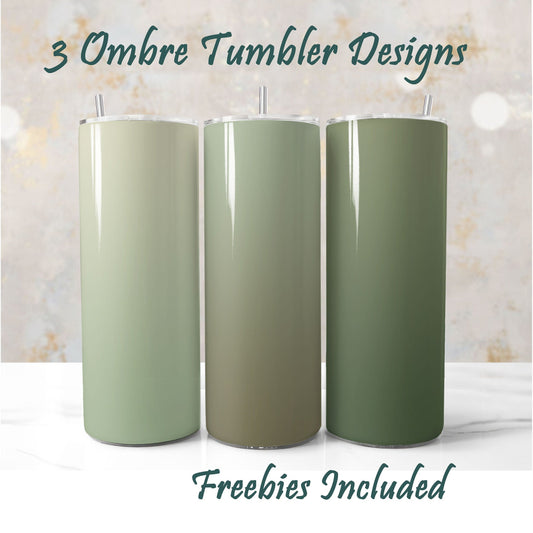 Sage Green tumbler wraps set – 3 ombre gradient designs for sublimation