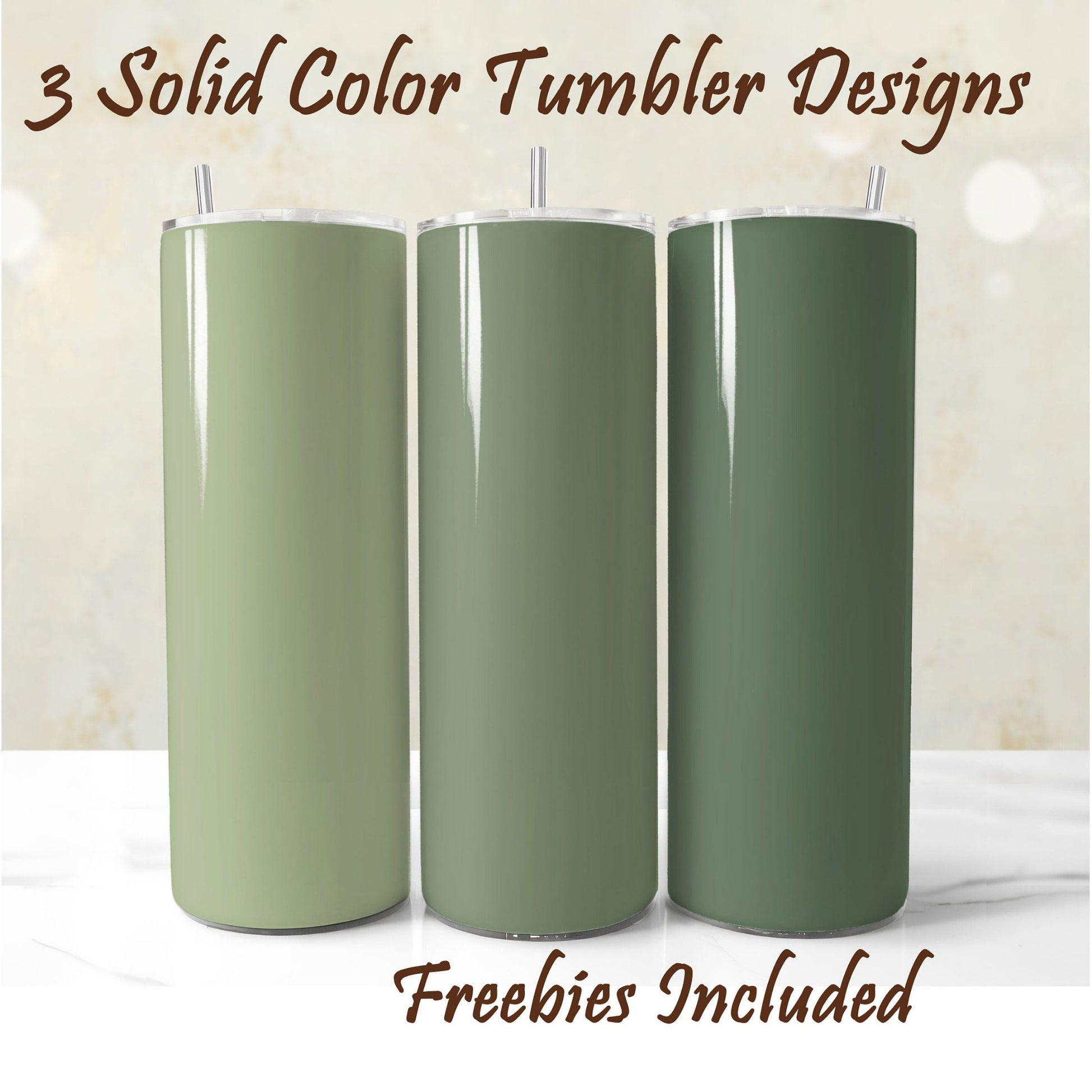 Three sage green tumbler wrap designs for 20oz skinny straight tumblers