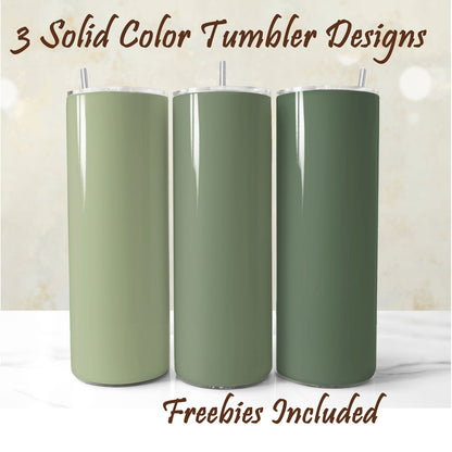 Three sage green tumbler wrap designs for 20oz skinny straight tumblers