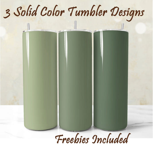 Three sage green tumbler wrap designs for 20oz skinny straight tumblers
