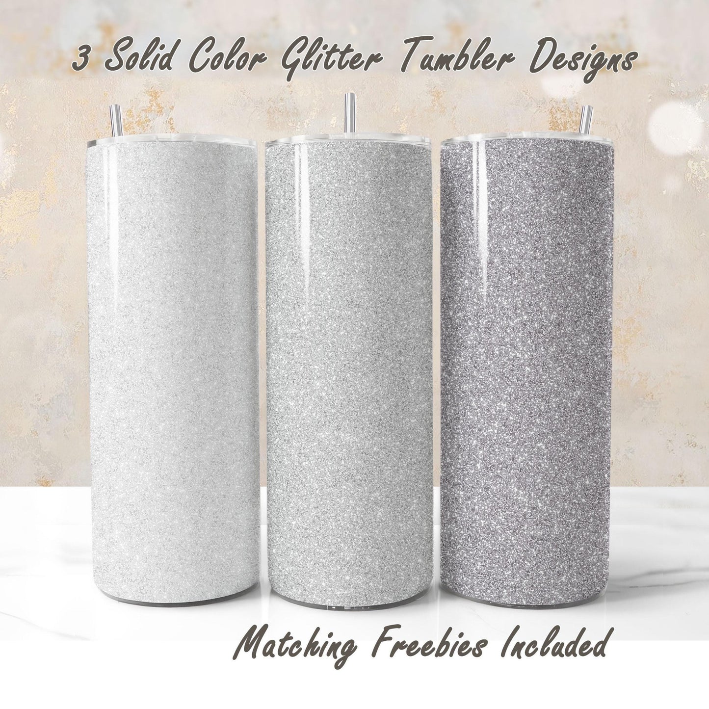 Three glitter tumbler designs, 3 shades of grey for DIY and commercial use.