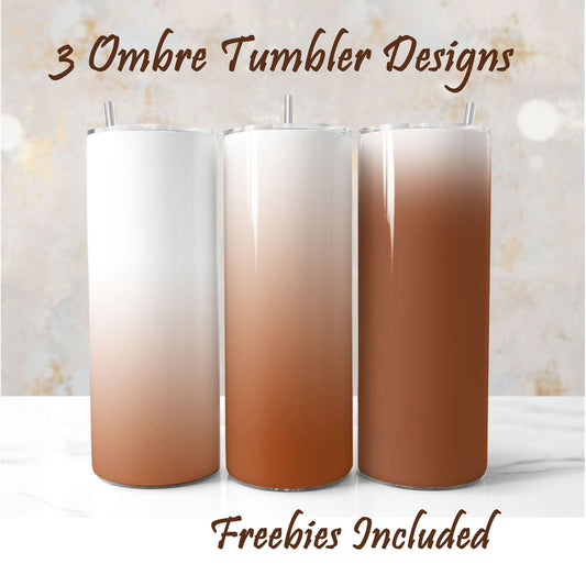 Three white to brown ombre tumbler wraps, sublimation designs for DIY and commercial use.