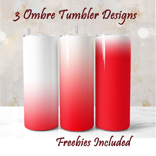 White to Red ombre tumbler wraps sublimation mini bundle – 3 gradient designs