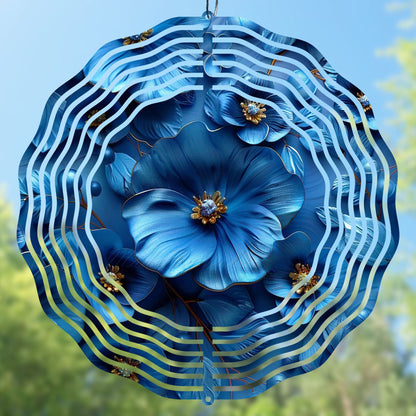 3D blue flower wind spinner sublimation design