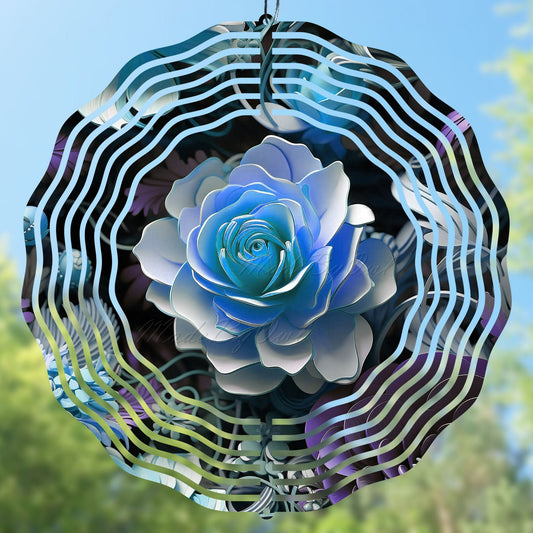Wind spinner design with a blue rose