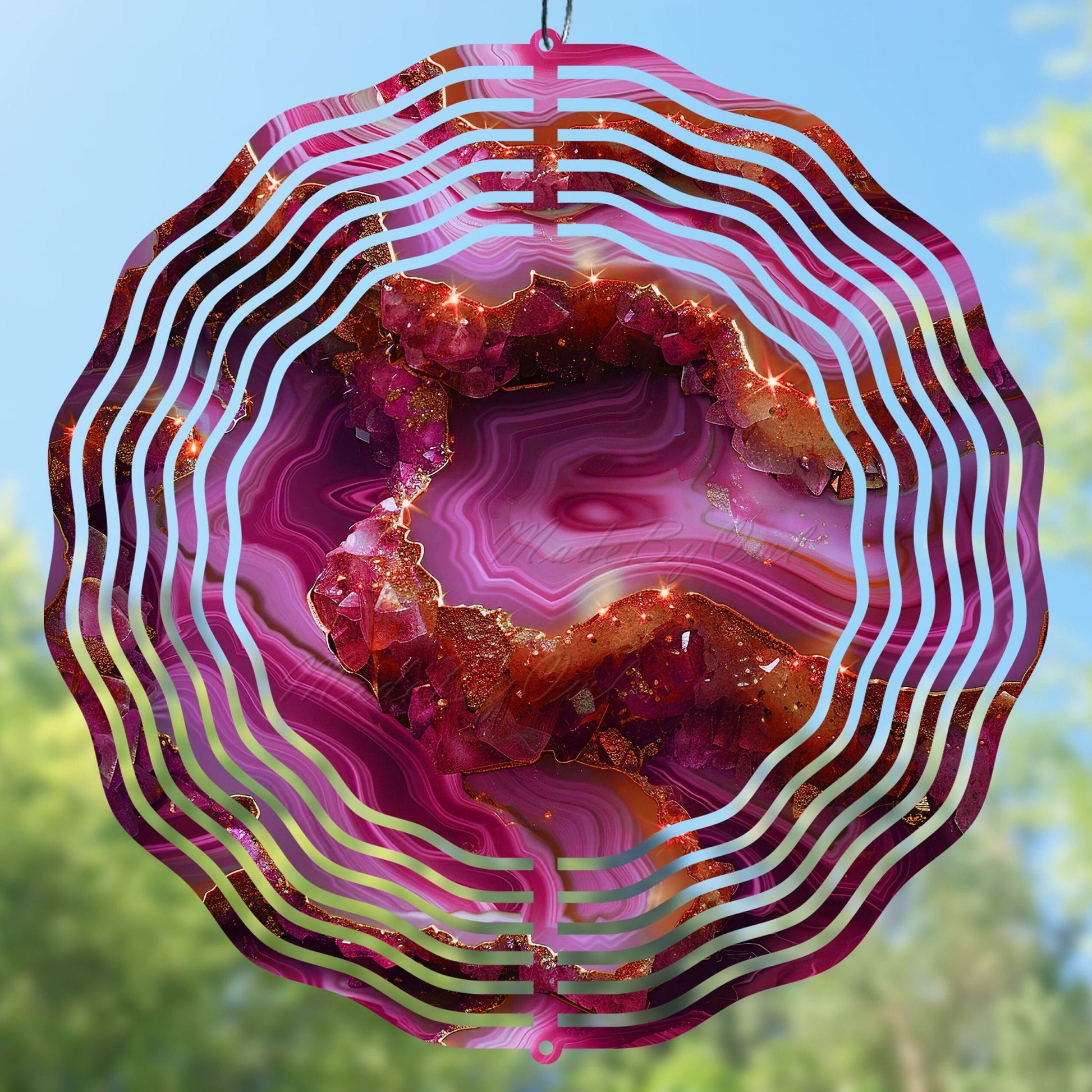 3D hot pink geode wind spinner sublimation design with wavy pattern