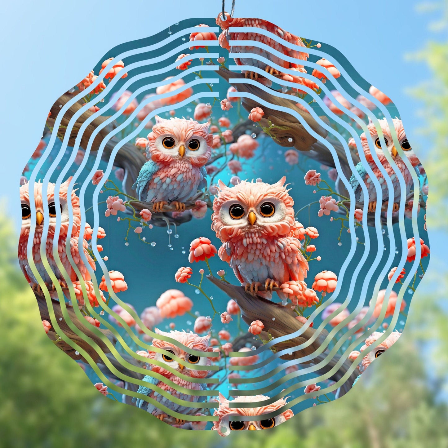 3D cute pink owls wind spinner sublimation design preview