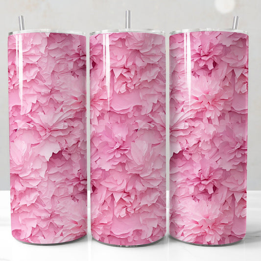 3d pink paper flowers sublimation tumbler wrap for 20oz skinny tumblers, high-quality PNG for creating professional, eye-catching drinkware for personal projects or commercial sales.