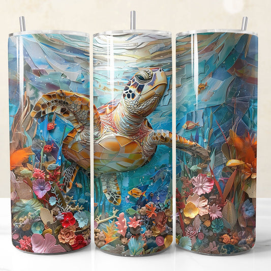 Sea turtle and underwater scene Seamless printable sublimation tumbler wrap design.