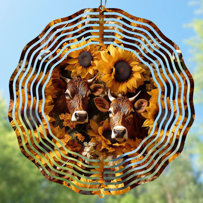 3D Sunflowers and Cows Wind Spinner design for personal or commercial use