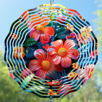 3D Tropical Flowers Wind Spinner Sublimation Design PNG in high resolution, tropical floral theme for creative projects